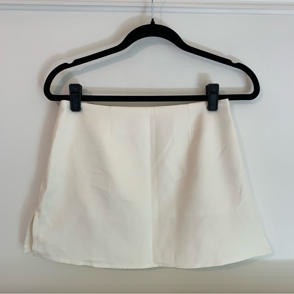 Cream Mini Skirt, Lined, Stretch